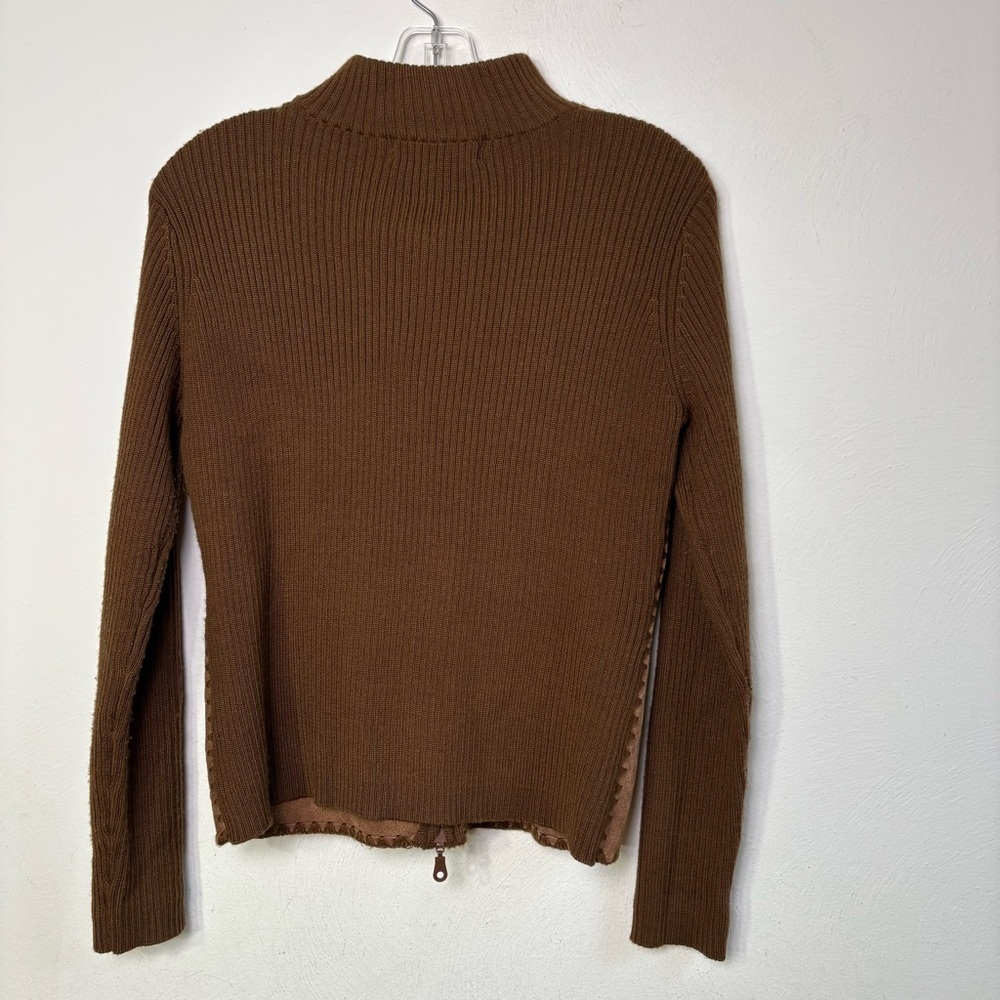 Vintage Wool Blend Suede Leather Patchwork Zip Cardigan Jacket Sweater Boho 70s - Picture 8 of 16